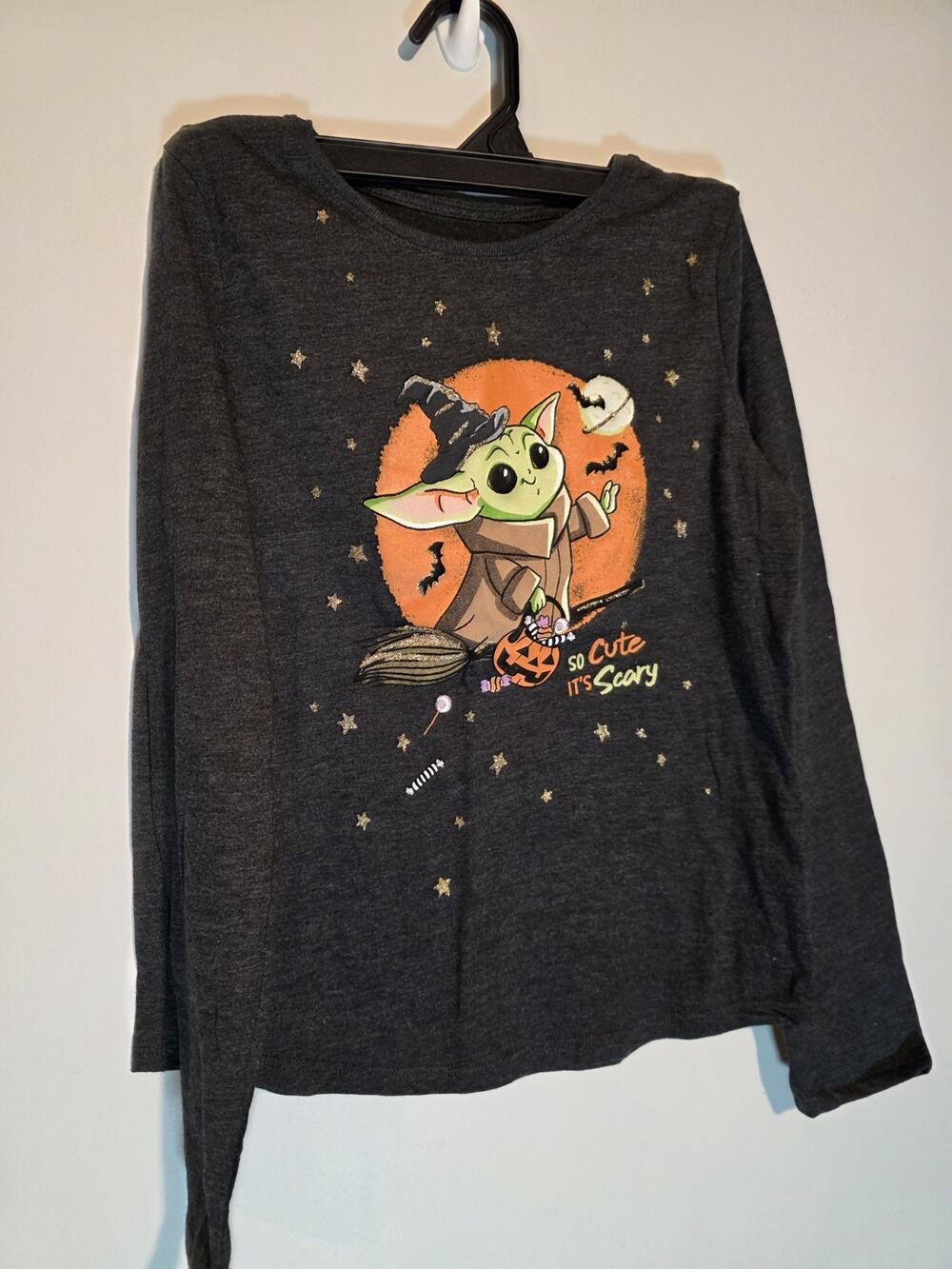 Jumping Beans Star Wars Grogu Halloween Girls Long Sleeve Dark Gray T-Shirt 12